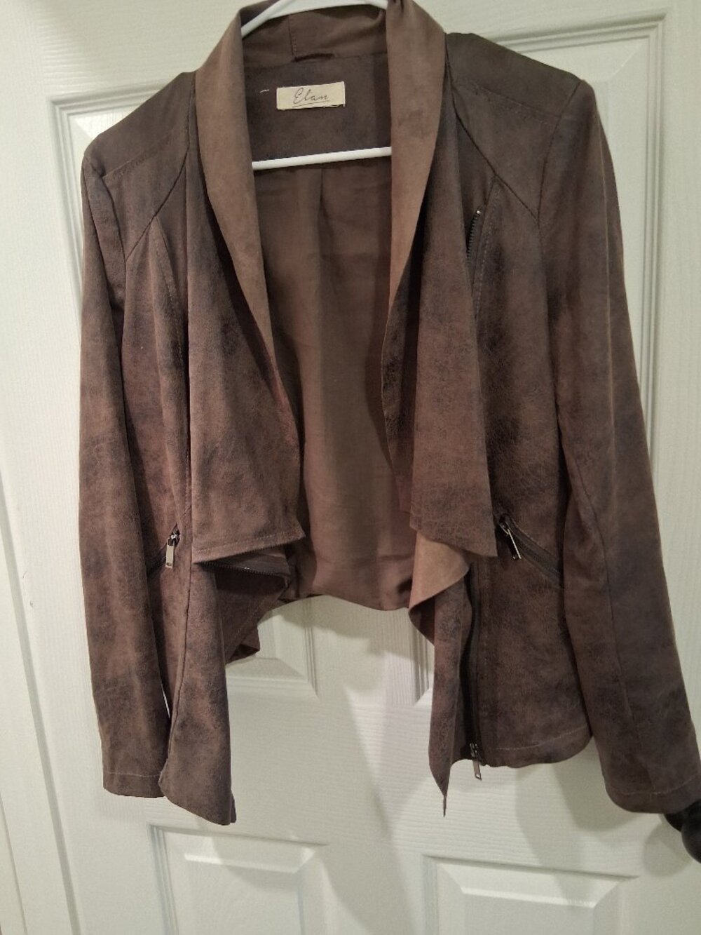 ELAN Brown Faux Suede Moto Jacket – Women’s Large